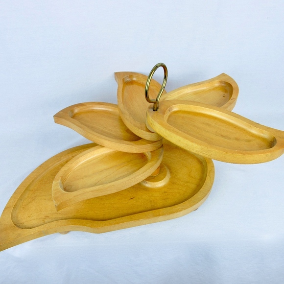 Vintage Other - Vintage Mid Century Mod Tiered Wooden Snack Tray